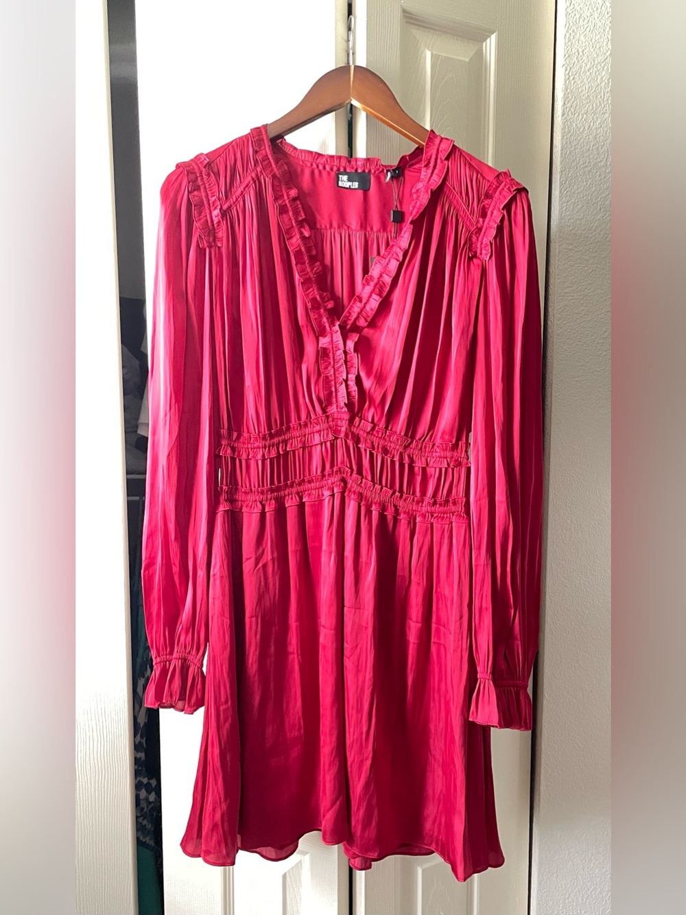 The Kooples Red Ruffle-Trim Midi Dress
